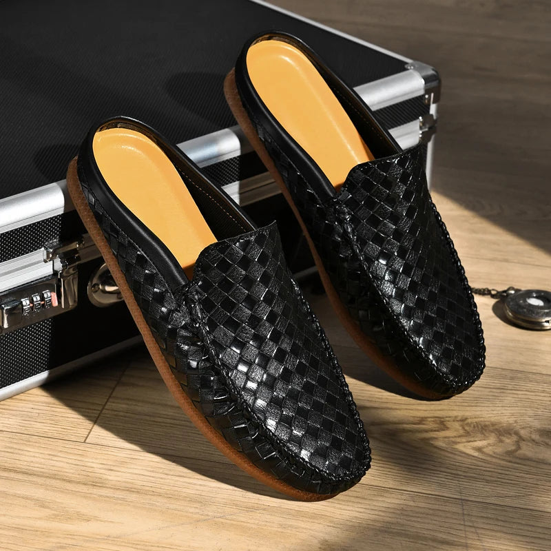 EFIM WOVEN LEATHER HALF SLIPPERS