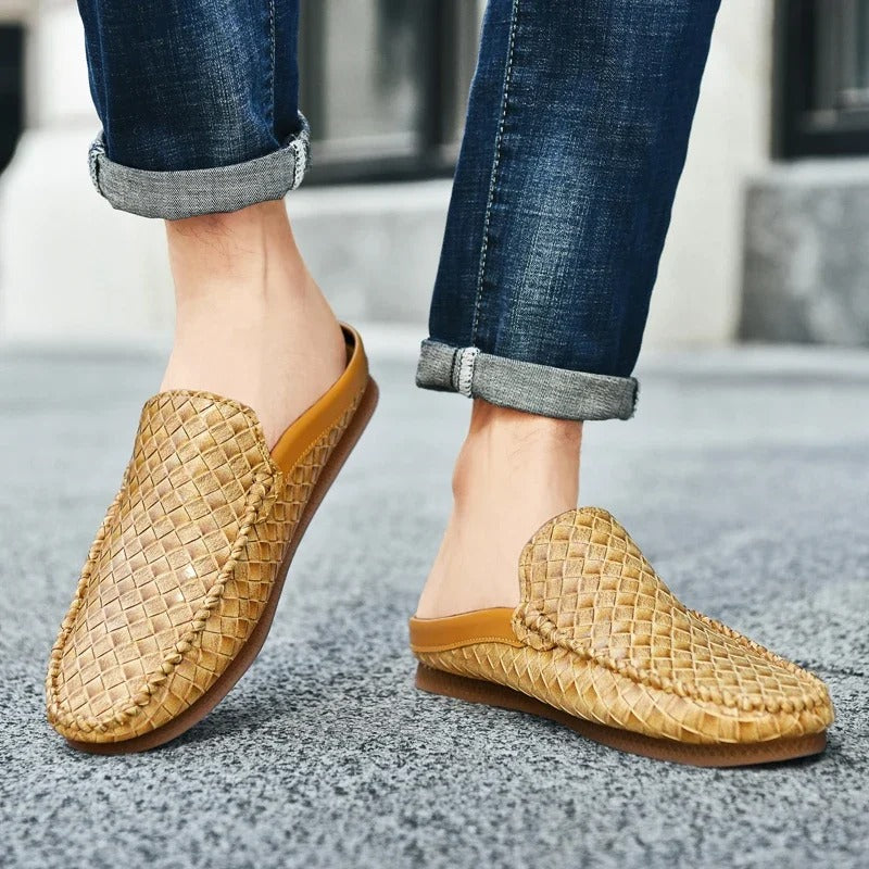 EFIM WOVEN LEATHER HALF SLIPPERS