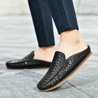 EFIM WOVEN LEATHER HALF SLIPPERS