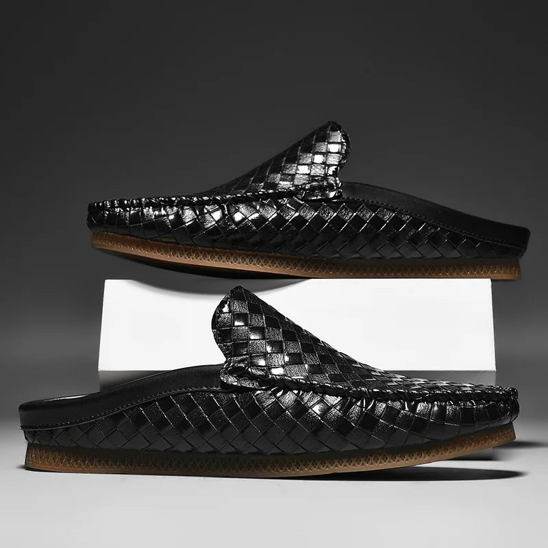 EFIM WOVEN LEATHER HALF SLIPPERS