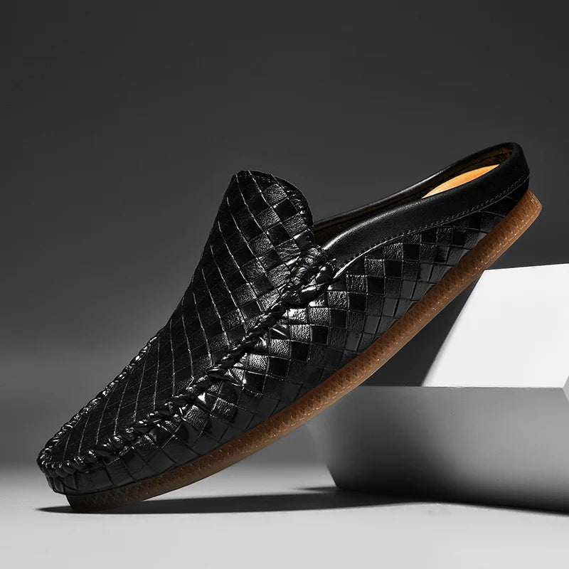 EFIM WOVEN LEATHER HALF SLIPPERS