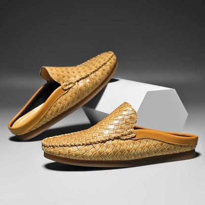 EFIM WOVEN LEATHER HALF SLIPPERS