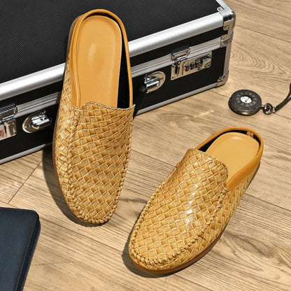 EFIM WOVEN LEATHER HALF SLIPPERS